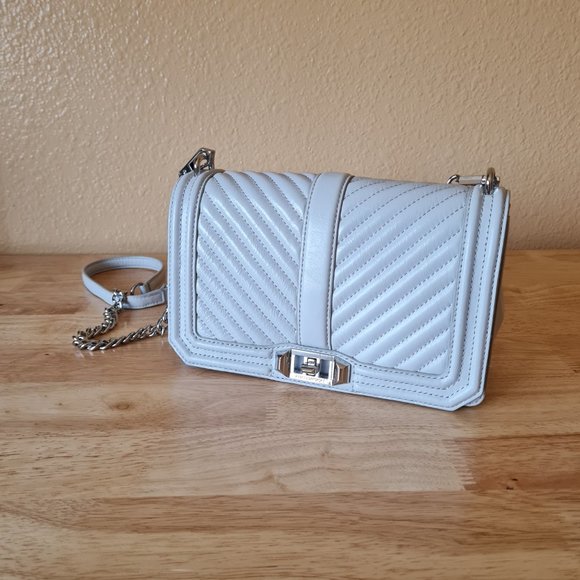 Rebecca Minkoff Quilted Chevron Crossbody Shoulder Bag Leather Flap Top Perla - Picture 2 of 8